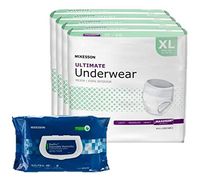 McKesson Ultimate Absorbent Disposable Incontinence Underwear for Men and Woman, Maximum Absorbency, X-Large, Waist Size 58" - 68", 56 Count Bundled with 1 Pack of 100 McKesson Wipes