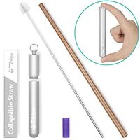 Reusable Collapsible Straw, Rose Gold 9.25'' Telescopic Stainless Steel Metal Straws, Portable Reusable Drinking Straws for 12oz/20oz/30oz Cups, Perfect for Drinking Water, Coffee, Smoothie, Milkshake