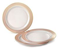 " OCCASIONS" 240 Plates Pack, Disposable Wedding Party Plastic Plates (10" Dinner Plate, Venice in White/Blush & Gold)