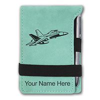 Mini Notepad, Fighter Jet 2, Personalized Engraving Included (Teal)