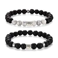 Softones 12 Constellations Lava Rock Aromatherapy Anxiety Essential Oil Diffuser Bracelet for Men Women，Friendship Couple Distance Beads Bracelet Set Gifts