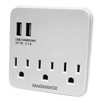 Magnavox Desk Top 2 USB Ports and 3 Wall Outlets Multi-Functional Wall Outlet Surge Protector Charging Port