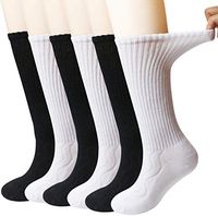 MD 6 Pairs Non-Binding Men's Cushioned Moisture Wicking Bamboo Diabetic Crew Dress Socks 13-15 3Black/3White