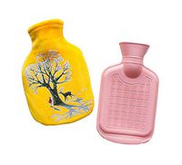 Rubber Water Bottle with Soft Fluff Cover for Hot or Cold Therapy 350ml, Yellow