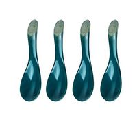 Nwn 4 pieces of porcelain color beauty creative ceramic spoon household Japanese spoon spoon spoon spoon soup spoon porridge spoon cute eating spoon (Color : Green)