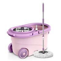 Household Spin Mop And Mop Bucket With Wheel, Stainless Steel Drying Basket And Microfiber Mop, Easy To Clean (color : Pink, Size : 3 mop heads)