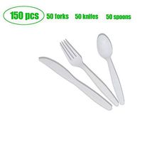 150 pcs Disposable Cutlery Set, Compostable Biodegradable Utensils Eco-friendly Durable Cornstarch Flatware Includes 50 Forks, Knives & Spoons for Party, BBQ, Picnic & Potlucks