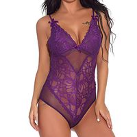 Putars Women Lingerie One Piece Babydoll Mini Bodysuit V Neck Bow Lingerie