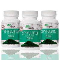 Kapok Naturals NonGMO Spirulina Capsules.3 Pack 100x500mg Spirulina Powder. Natural Vitamin B Boost & Reduce Cholesterol. Algea Supergreen Spirulina Pills w Beta-Carotene, Iron & Protein. (300)
