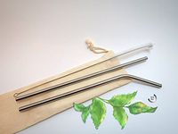 SUS304 (18/8) Stainless Steel Drinking Straws, Set of 2 (Bent & Straight) + Cleaning Brush. ISO9001 & SGS Certified & Tested
