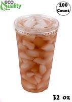 Iced Coffee Go Cups and Lids | Cold Smoothie | Plastic Cups with Lids | 32 oz Cups, 100 Pack | Clear Plastic Disposable Pet Cups | Ideal for Coffee, Parfait, Juice, Soda, Cocktail, Party Cups
