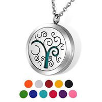 HOUSWEETY Aromatherapy Essential Oil Diffuser Necklace-Stainless Steel Locket Pendant,11 Refill Pads(Engraving)