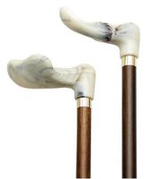 Walking Cane-White marbleized right hand. This wooden cane has a palm grip molded handle good for those with arthritis problems. This walking stick cane has a 36 inch long hardwood shaft. This walking aid hast a weight capacity of 250 pounds.