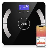 DEIK Body Fat Scale, Bluetooth Bathroom Scale with Smartphone APP, 18 Body Composition Analysis, High Precision Sensors, LCD Backlit Display, Include 3 AAA Batteries, Black