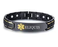 XUANPAI ELIQUIS Brushed Name Plate ID Identity Magnet Therapy Medical Alert ID Bracelet(Black+Yellow)