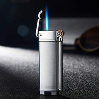 KATZONE - Flint Wheel Windproof Single Jet Flame Refillable Butane Cigarette/Cigar Torch Ligher (Silver)