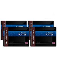 [40 Count - 6 Inch Plates] Rectangulete Designer Tableware Premium Heavyweight Plastic Black Rectangle Dessert Plates With Border, Party & Wedding, Event Plate, Disposable Dishes