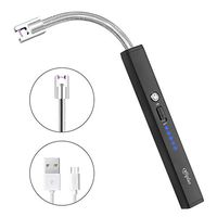 USB Arc Lighter for Candle Rechargeable - Windproof Long Arc Rechargeable Lighter 360 Flexible Neck with LED Lights Battery Display, Kitchen Household Camping BBQ Firework (Black)