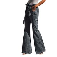 CHIDY Womens Plus Size Flare Bell Bottom Jeans Tie Knot Waist Bootcut Denim Pants(X-Large,Gray)