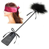 Soft Turkey feather whip Crop with hand slapper paddle and Satin sleep eye mask Blindfold Sleep Aid