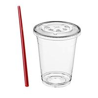 (500 Sets) 16 oz Clear Plastic Cups with Lids and FREE Straws, Disposable Crystal Clear PET Cups with Flat Straw Slot Lids for Cold Drinks, To Go Iced Coffee, Juice, Soda, Bubble Boba Tea, Smoothie