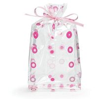 Small Pink Retro DOTS Polka Dot 7x2x3" Cello Party Treat Food Snack Bags (25 ct)