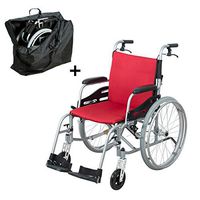 Hi-Fortune Wheelchair 21lbs Lightweight Self-propelled Manual Wheelchairs for Adults with Cushion and Travel Bag, Portable and Folding, 17.5” Seat, Red