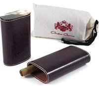Andre Garcia Limited Edition Maroon Woven Leather Cedar-Lined Telescopic 3 Finger Cigar Case with Flat Buffalo Horn Accent