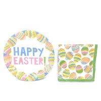 Easter Paper Plates And Napkins Set With Colorful Decorated Easter Egg Theme: 18 Paper Plates, 18 Paper Luncheon Napkins