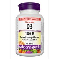 Webber Naturals Vitamin D3, 1000IU Orange Flavour, 180 Chewable Tablets