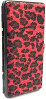 1 Eclipse Soft Furry Pink Leopard Cigarette Case with Mirror, Fits 120's Cigarettes, Can Hold 14 Cigarettes