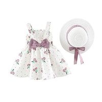 heavKin-Clothes 6M-3Y Toddler Baby Girls Princess Dress Sleeveless Cherry Polka Dot Bow Skirts + Straw Hat (Purple, 18-24 Months)