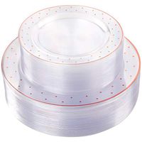 102 Pieces Rose Gold Disposable Plastic Plates, Premium Clear Wedding Party Plates with Dot Design Includes: 51 Dinner Plates 10.25" & 51 Dessert Plates 7.5"