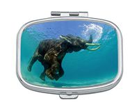 FKCDES Pill Box - Customized Blue Swimming Elephant Pattern Design Pill Boxes, Portable Rectangular Metal Silver Pills Case, Compact 2 Space, Pill Cases for Travel/Pocket/Purse.