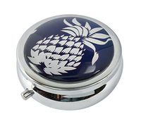 Halulu Navy Pineapple Custom Fashion Round Glass Pill Case 2.1 Inch Tablet Holder Storage Bag Wallet
