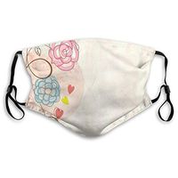 Fashion Comfortable Windproof mask,Cute Colorful Romantic Floral Arrangement with Little Hearts and Pink Bird,Printed Facial Decorations for Unisex M