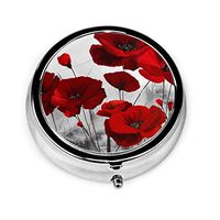 Red Poppy Flower Custom Round Silver Pill Box Pocket 2.1 Inches Medicine Tablet Holder Organizer Case for Purse