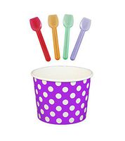 Black Cat Avenue Paper Ice Cream Cups with Spoons Combo, Polka Dot, Purple, 16 Ounce, 50 Pack