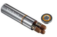 Personalized Visol Little Joe Brushed Aluminum Travel Cigar Case - Holds 3 Cigars
