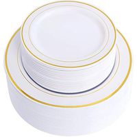 102 pcs Gold Plastic Plates, Disposable Party Plates,Gold Rimmed White Plates, Premium Heavyweight Plates for Wedding,Easter include 51 Dinner plates, 51 Dessert Plates, Supernal