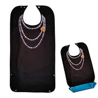 Adult Bibs for Eating, Black Washable Reusable Clothing Protector, Waterproof Backing for Women with Crumb Catcher (Pearl Necklace)