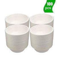 OURhome 8 Oz Disposable Bowl, [100 Count] Compostable Biodegradable Heavy Duty Eco-Friendly Sugarcane Fiber Bagasse, White, Eco-Friendly
