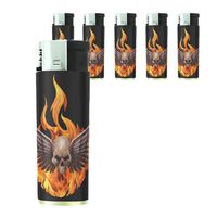 Butane Refillable Electronic Lighter Set of 5 Pieces Skull Design-006