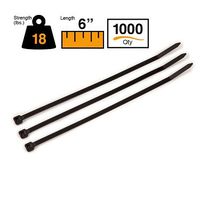 BuyCableTies 6" Miniature Style Indoor/Outdoor Cable Ties - 18 lb Rated - Made in USA - Black - UV Resistant - 1000 per bag