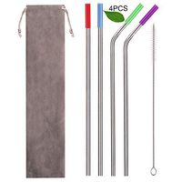 Oceanwaves Reusable Drinking Straws With Cases, 4 Set of Eco Friendly Metal Drinking Straws for 20 oz,30 oz Yeti Tumbler Rambler RTIC with Silicone Tips and Cleaning Brushes