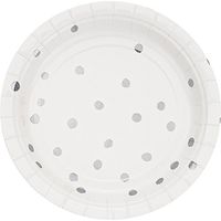 Creative Converting 329936 96-Count Small/Dessert Paper Plates Touch Of Color White Silver Foil