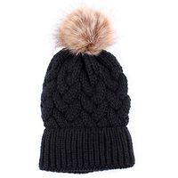 Theoylos Womens Winter Hat Slouchy Warm Beanie Hats Ladies Faux Fur Pompom Chunky Baggy Ski Cap with Fleece Lined Black