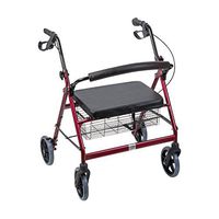 Duro-Med DMI Extra-Wide Heavy Duty Steel Bariatric Mobility Rollator Walker with Seat and Basket, Burgundy, Folding
