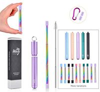 Wavy Pavement - Lavender - Rainbow Straw - Reusable Collapsible Metal Stainless Steel Drinking Straw With Case, 2 Silicone Tips, Keyring, Carabiner, Cleaning Brush, Folding, Portable - Eco Friendly