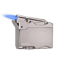 HUOWA Jet Torch Cigar Lighter Windproof Metal Cigarette Lighter with Adjustable Blue Flame, Butane Refillable (Fuel Not Included)